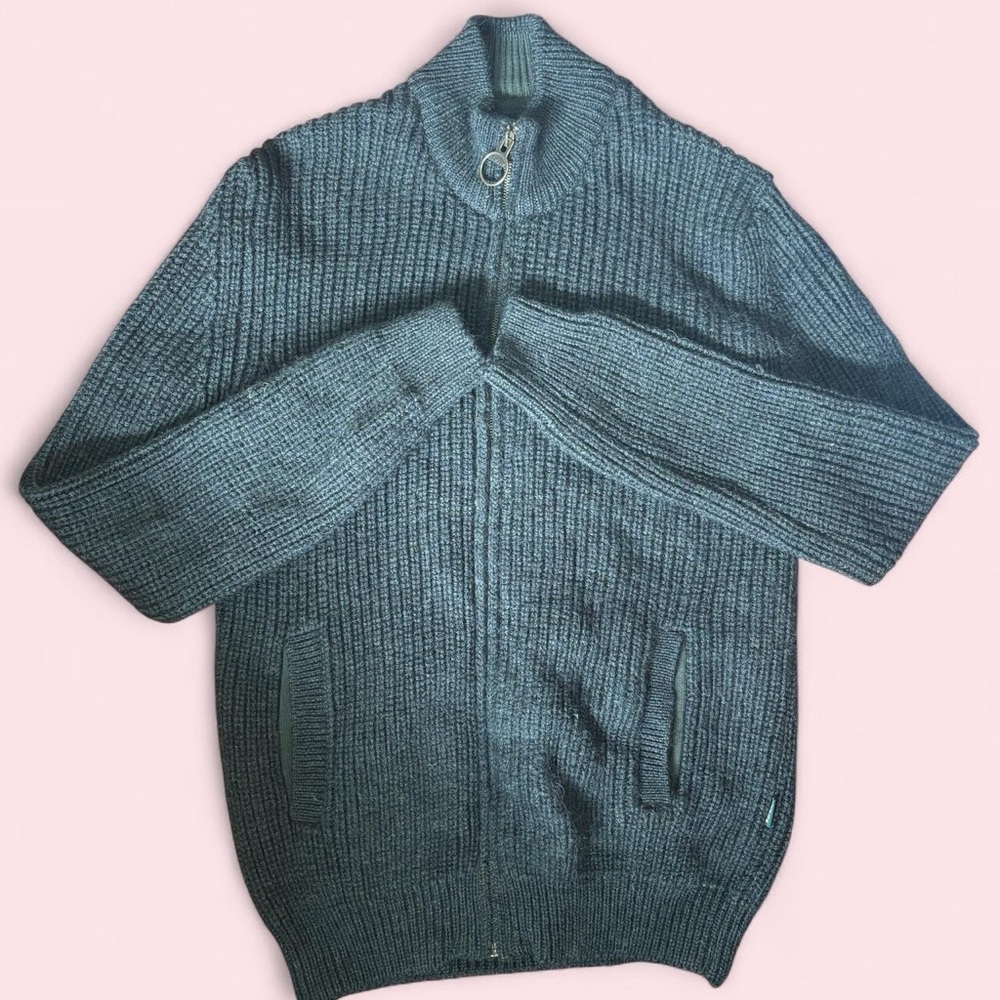 Barbour Ribbed Wool Full Zip Sweater Charcoal Size M